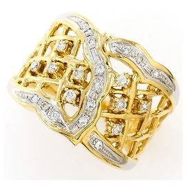 Autre Marque Platinum and Yellow Gold Band Ring with Diamond Golden Other