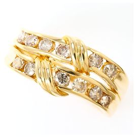 Autre Marque 18K Yellow Gold Band Ring with Diamond Golden