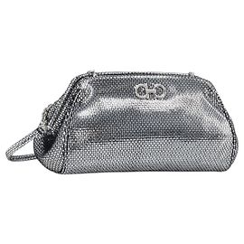Bolsa de Ombro em Couro Salvatore Ferragamo Gancini Chain Silver Auth hk4007V Prata