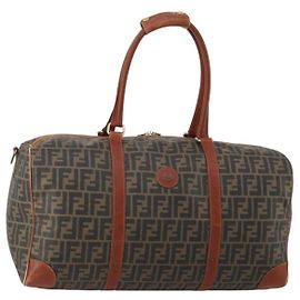 FENDI Zucca Canvas Boston Bag PVC Braun Schwarz Auth 197724 Braun Schwarz