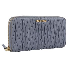 Miu Miu Matelasse Long Wallet Leather Light Blue Gold Tone Auth 167582A Other Light blue