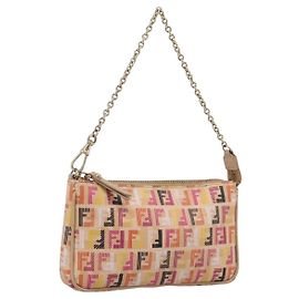 FENDI Zucchino Canvas Accessory Pouch PVC Multicolor Gold Auth 199476V Multiple colors Golden