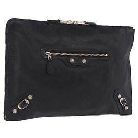 BALENCIAGA Giant Clutch Bag Leather Black Gold Auth 199841V Black Golden