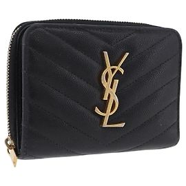 Autre Marque Carteira Bifold SAINT LAURENT em couro preto e ouro Auth hk4039 Preto Dourado