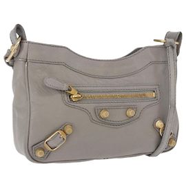 Bolsa de ombro BALENCIAGA Giant Hip em couro cinza e ouro 237203 Auth bs37003A Marrom Dourado