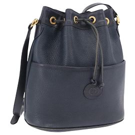 Bolsa de Ombro GUCCI em Couro Azul Marinho e Dourado 001 39 0791 Auth BA15410 Outro Azul marinho