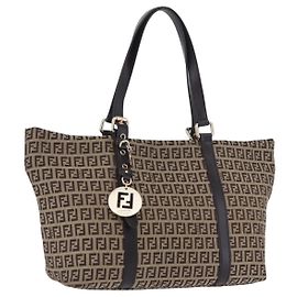 Sac cabas FENDI Zucchino Canvas Beige Gold Auth 199839V Beige Doré