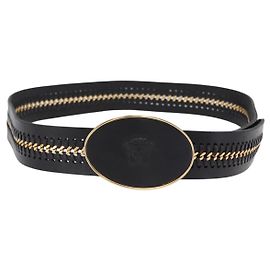 VERSACE Belt Leather 43.3"" Black Gold Auth hk4097 Black Golden