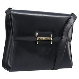 Bolsa de ombro Salvatore Ferragamo em couro preto e ouro Auth ka6004 Preto Dourado