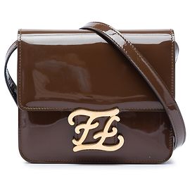 Borsa a tracolla Fendi Karligraphy in vernice marrone Marrone