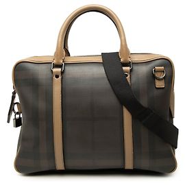Gray Burberry Smoke Check Coated Canvas Clinton Business Bag Grey