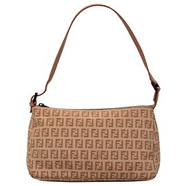 Bolsa de Ombro Pochette Fendi Zucchino Canvas Bege Bege