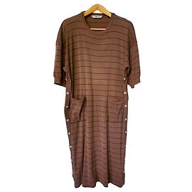 Sonia Rykiel Vestido Midi a Rayas Marrón Castaño