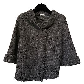 Autre Marque BASE Cardigan aus Merinowolle und Alpaka Weiß Grau