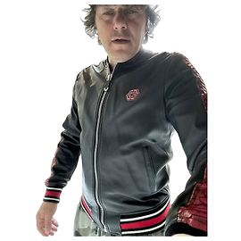 Philipp Plein Leather and Python Bomber Jacket Black Red