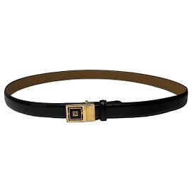 Vintage Givenchy Textured Leather Belt Black Gold Black
