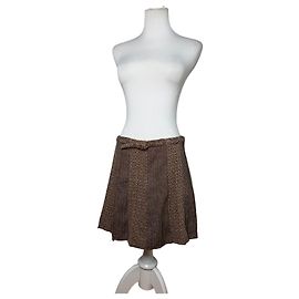 Vintage Etro Herringbone Wool Blend A-line Skirt Brown Beige M Brown