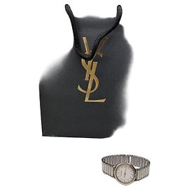 Reloj de pulsera Vintage Yves Saint Laurent de acero inoxidable Plata Oro Plata