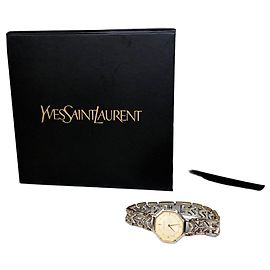 Relógio de pulso octogonal Vintage Yves Saint Laurent Silver Gold Cream Prata