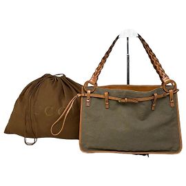 Vintage Gucci Canvas Top-Handle Bag Olive Tan Leder Grün