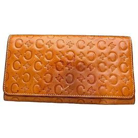 Céline Vintage Celine Embossed Leather Bifold Wallet Honey Brown Gold Beige