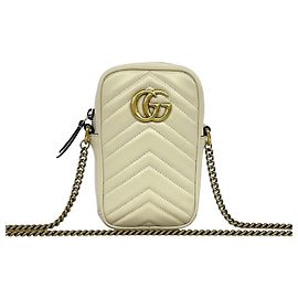 Bolsa de ombro mini/bolsa Gucci GG Marmont em couro com logo e corrente Branco