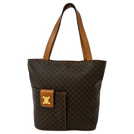 Céline CELINE Vintage Macadam Pattern Triomphe Logo Hardware Tote Bag Brown