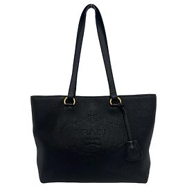 Prada Embossed Logo Leather Tote Bag Black