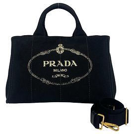 Prada Canapa Triangle Logo Hardware Canvas Shoulder Bag Black