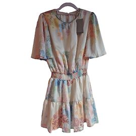 Vanessa Bruno kurzes Blumenprint-Kleid Pink Blau Mehrfarben Beige Grün Orange Gelb