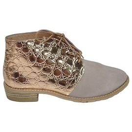 Stuart Weitzman Bottines en daim et cuir métallisé Cognac Taupe Cognac