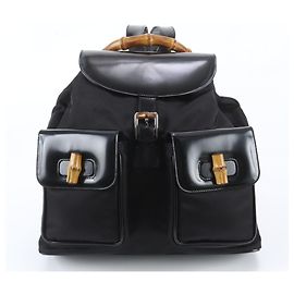 Gucci Old Bamboo Leather 2-Way Backpack Black