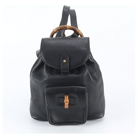 Gucci Old Bamboo Leder-Rucksack für Damen Schwarz