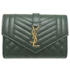 Autre Marque Saint Laurent Paris Compact Bi-fold Wallet Dark green