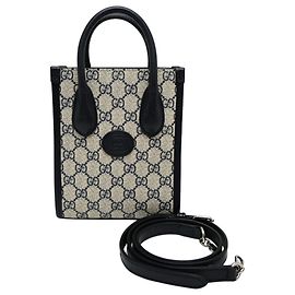 Mala Mini Tote Gucci Interlocking G Bege Azul marinho