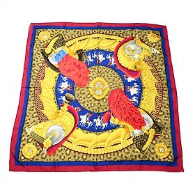 Hermès Lenço Hermes Carre 90 CASQUES et PLUMETS Vermelho Azul Multicor Dourado