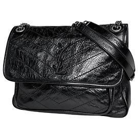 Autre Marque Saint Laurent Niki Medium Leather Shoulder Bag Black