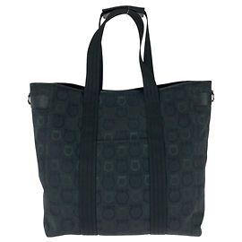 Saco Tote Salvatore Ferragamo em lona e couro preto Preto
