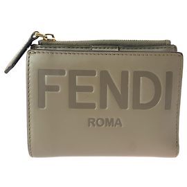 Fendi Roma Beige Leather Bi-Fold Wallet Beige