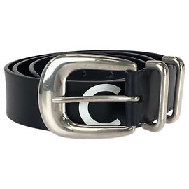 Céline Celine Western-Style Leather Belt Black Silvery White