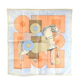Hermès Foulard di seta Hermes azzurro e arancione Arancione Blu chiaro