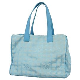Borsa Tote Chanel New Travel in nylon Blu