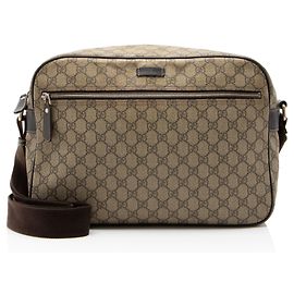 Sac Messenger Gucci GG Supreme avec fermeture éclair frontale Marron Beige