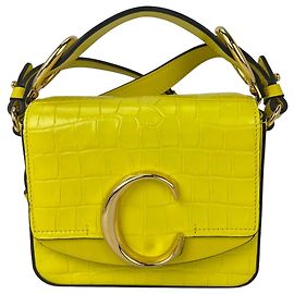 Chloé Sac Chloe Mini C Satchel en cuir de veau embossé croc jaune Jaune