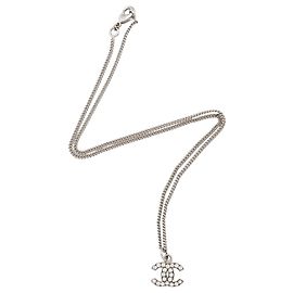 Chanel Crystal CC Necklace Silvery Metallic