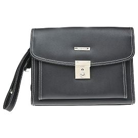 Autre Marque Pochette convertible en cuir Medium avec plaque logo frontale Saint Laurent Noir