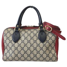Sac à épaule Gucci GG Supreme en cuir Marron Rouge