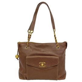 Saco Tote Chanel em couro de bezerro granulado castanho Marrom