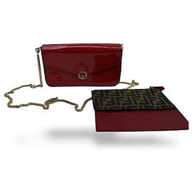 Fendi Wallet on Chain Patent Leather Red