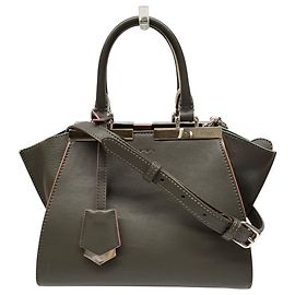 Fendi Petite Trois Jours Leather Handbag Brown Green Orange